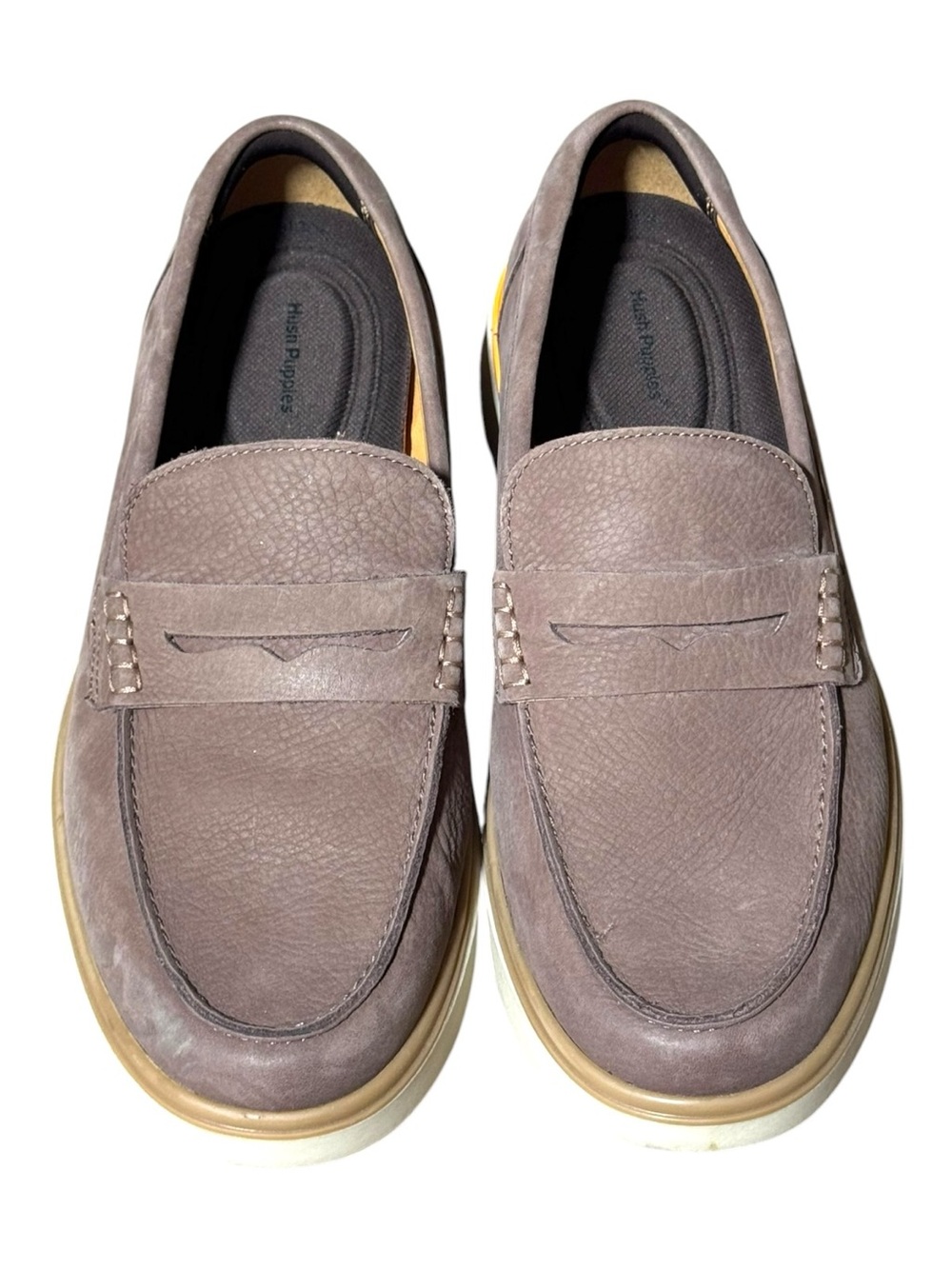 Hush Puppies Men's 10.5 W Taupe Leather Slip-On Penny Loafers